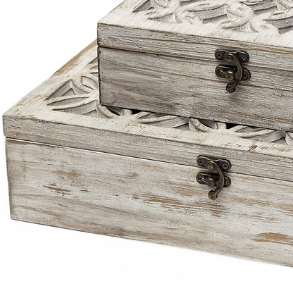 Set Of Two Distressed White Wooden Boxes