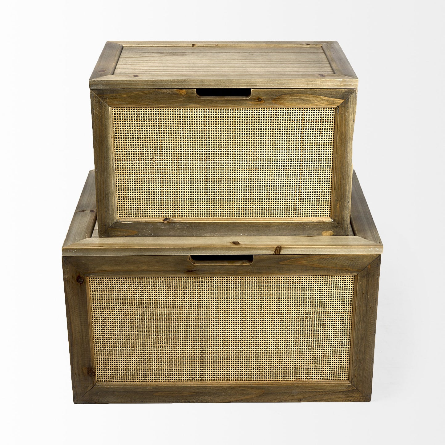 Set Of Two Wood And Cane Storage Boxes