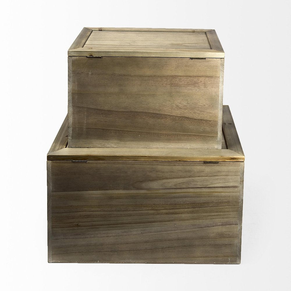 Set of Two Brown And Natural Cane And Solid Wood Box With Lid HomeRoots