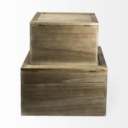 Set of Two Brown And Natural Cane And Solid Wood Box With Lid HomeRoots