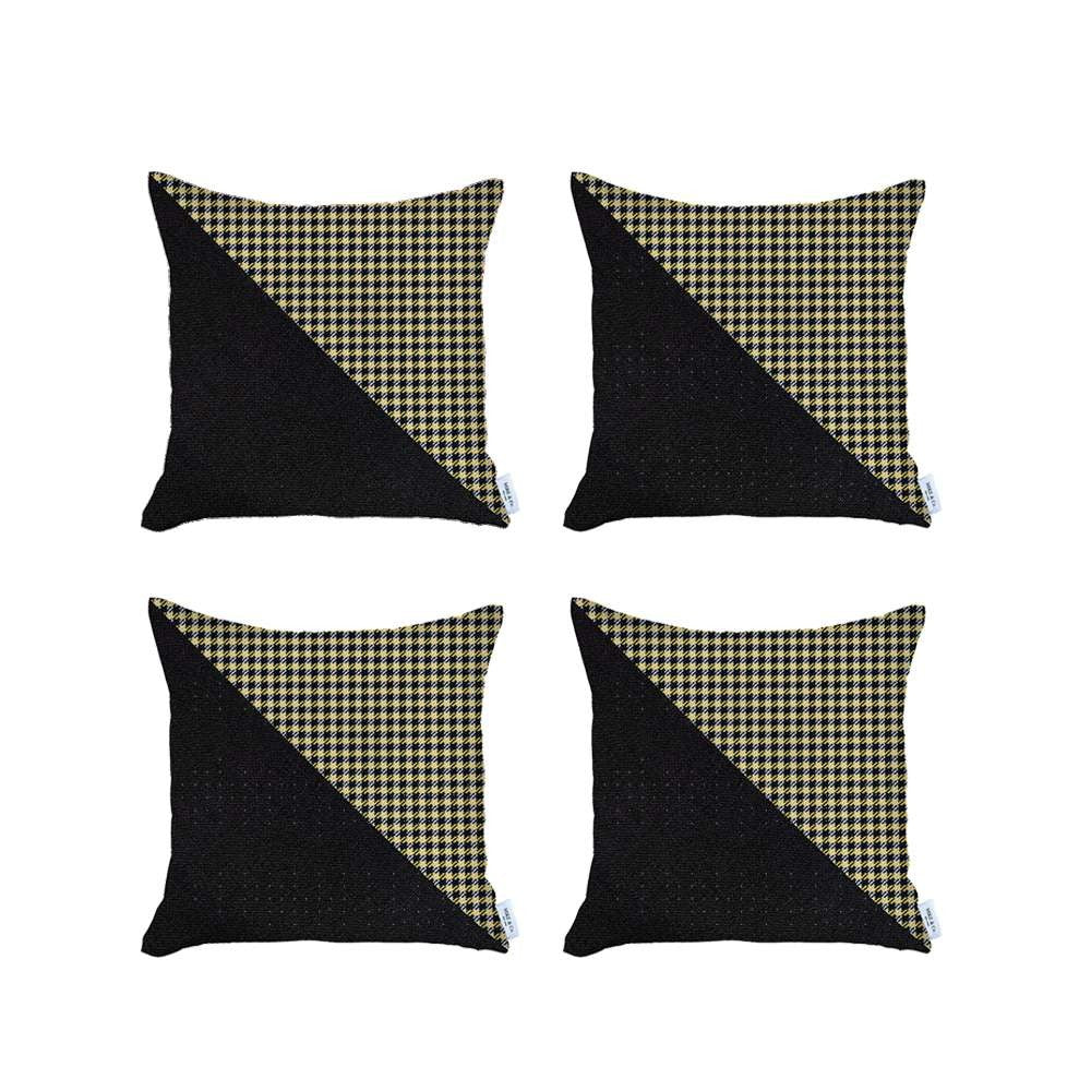 Set Of 4 Yellow Houndstooth Pillow Covers