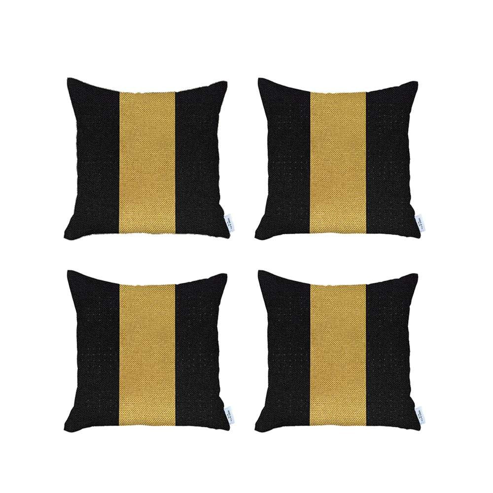 Set Of 4 Black And Yellow Center Pillow Covers