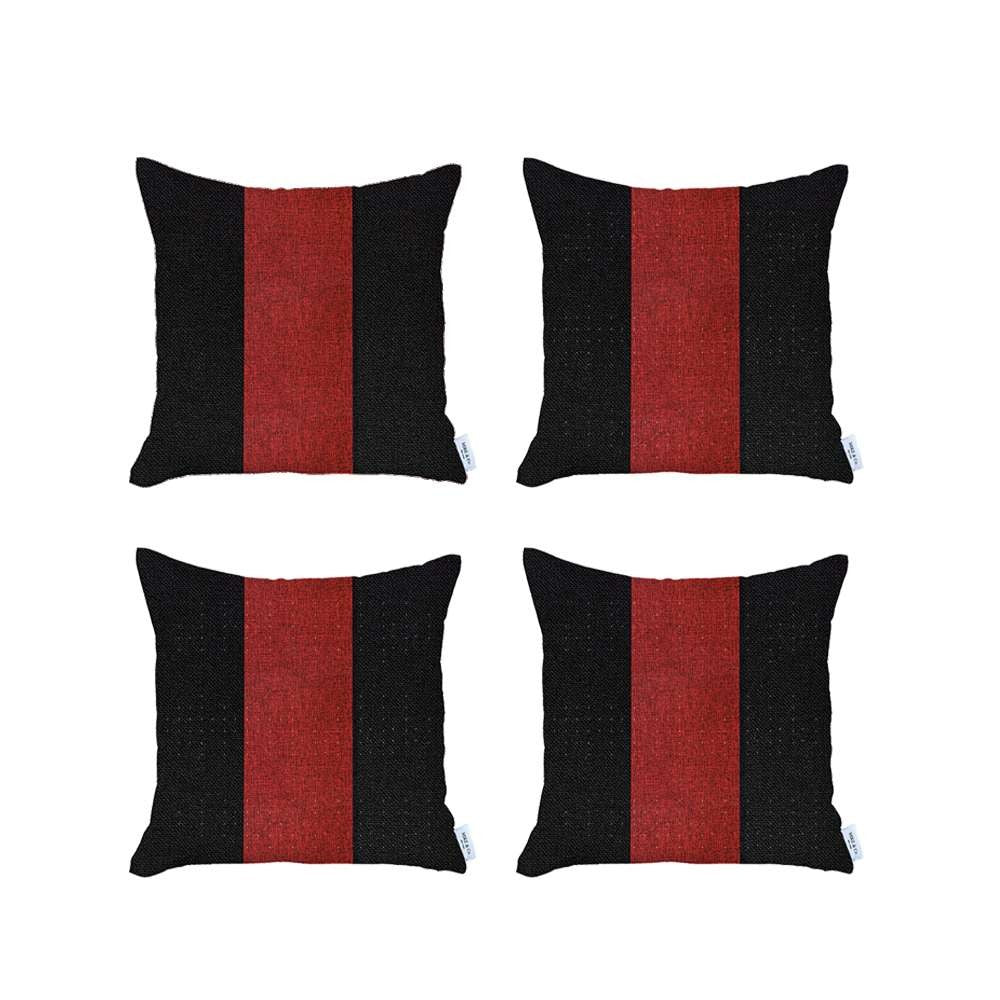 Set Of 4 Black And Red Center Pillow Covers