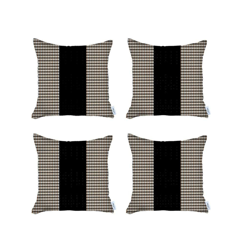 Set Of 4 Tan Houndstooth Pillow Covers