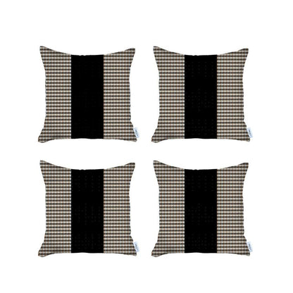 Set Of 4 Tan Houndstooth Pillow Covers