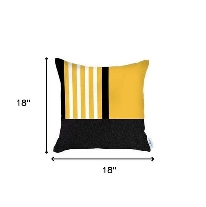 Set Of 4 Yellow And Black Printed Pillow Covers