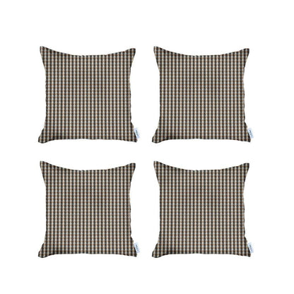 Set Of 4 Tan Houndstooth Pillow Covers