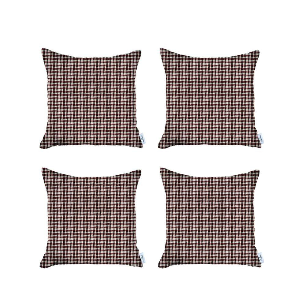 Set Of 4 Red Houndstooth Pillow Covers
