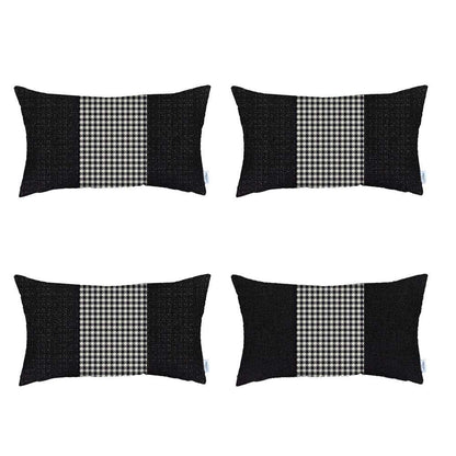 Set Of 4 White And Black Center Lumbar Pillow Covers