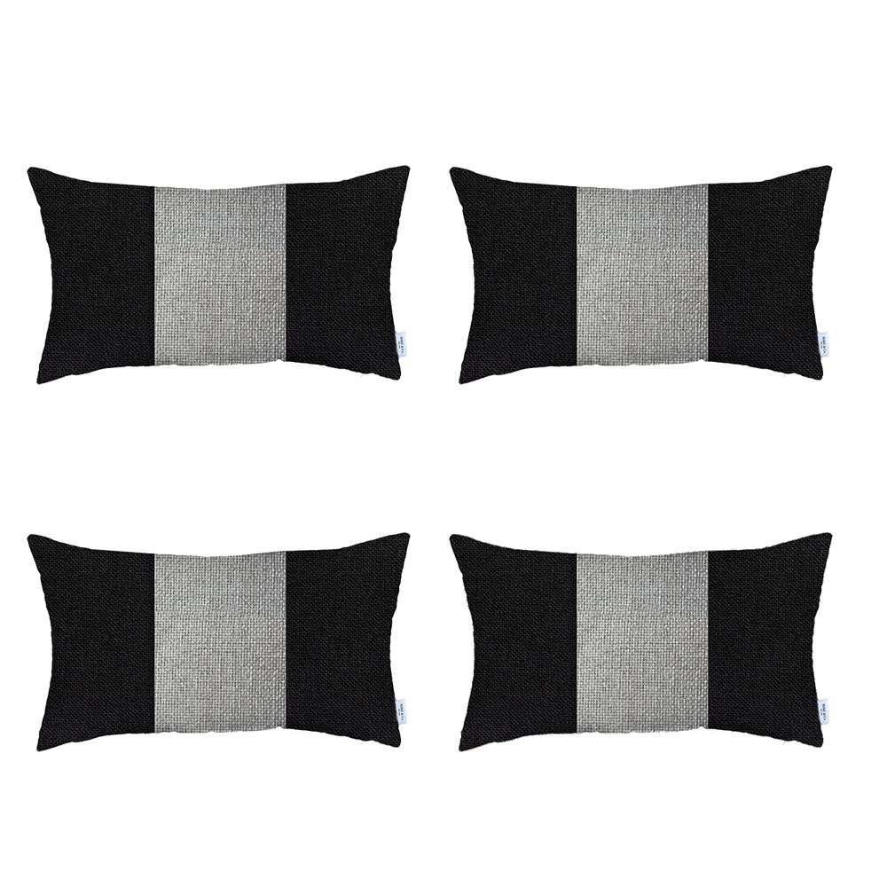 Set Of 4 Black And White Lumbar Pillow Covers