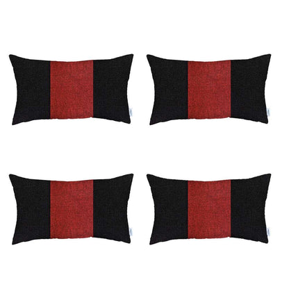 Set Of 4 Black And Red Lumbar Pillow Covers