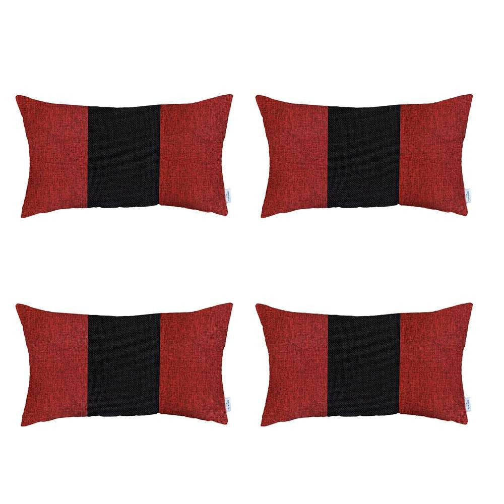 Set Of 4 Red And Black Lumbar Pillow Covers