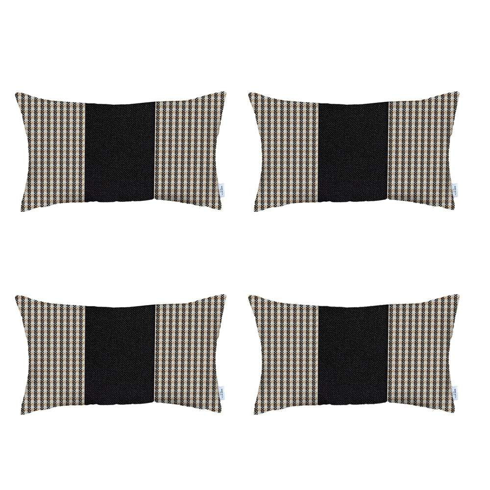 Set Of 4 Tan Houndstooth Lumbar Pillow Covers