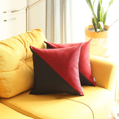 Set Of 2 Red And Black Diagonal Pillow Covers