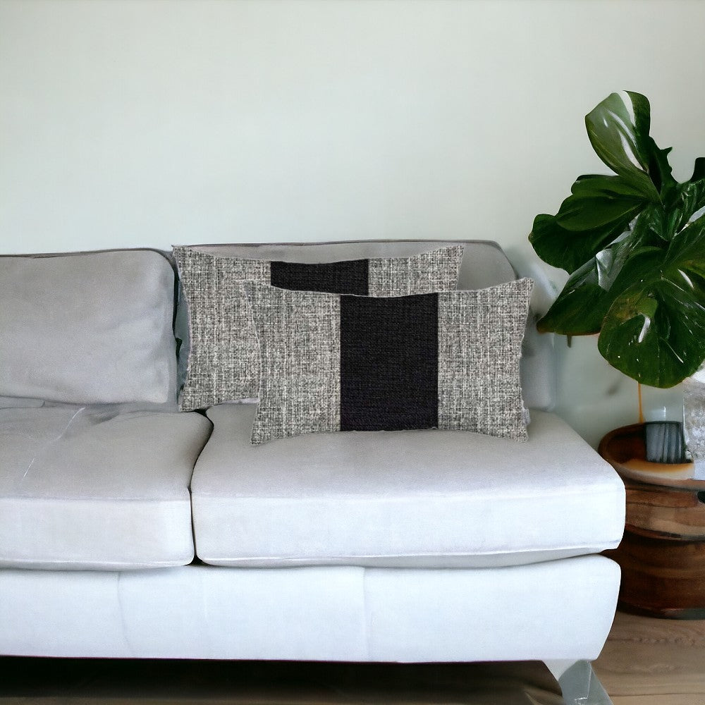 Set Of 2 Gray And Black Lumbar Pillow Covers