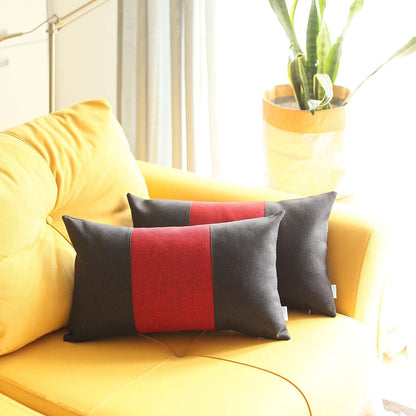 Set Of 2 Black And Red Lumbar Pillow Covers