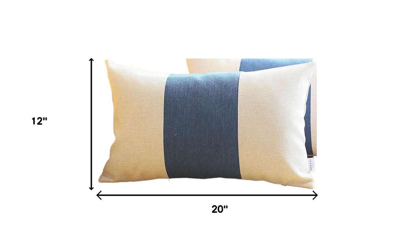 Set Of 2 Ivory And Blue Lumbar Pillow Covers