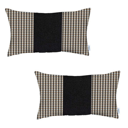 Set Of 2 Tan Houndstooth Lumbar Pillow Covers