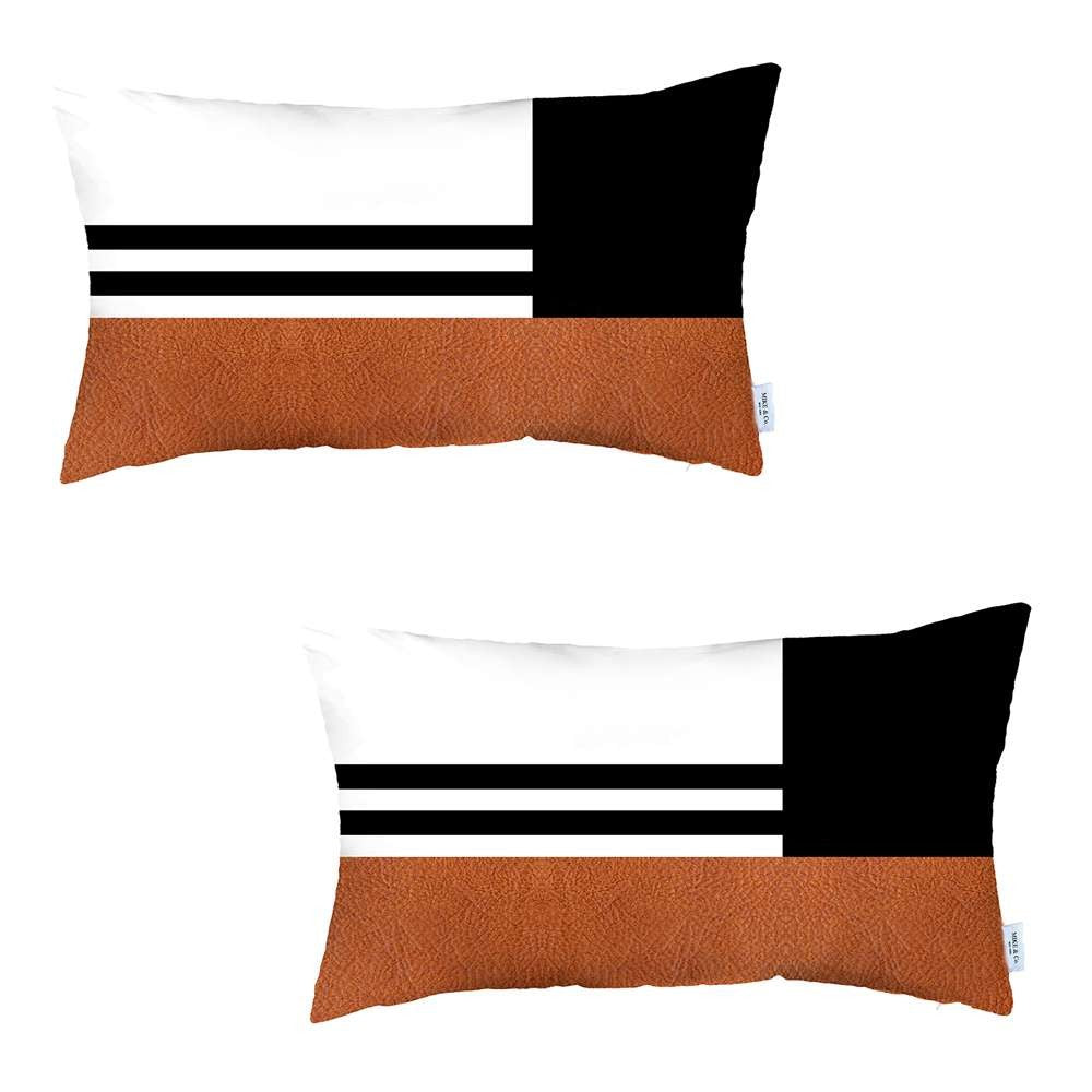Set Of 2 Brown Geometric Lumbar Pillow Covers FurniFindUSA
