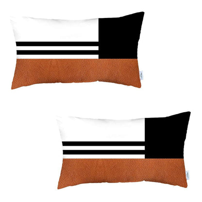 Set Of 2 Brown Geometric Lumbar Pillow Covers FurniFindUSA