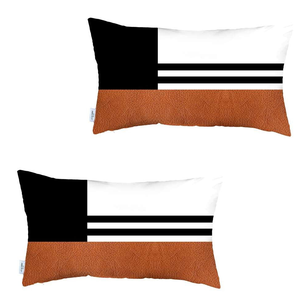 Set Of 2 Brown Geometric Lumbar Pillow Covers FurniFindUSA