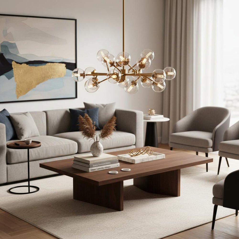 Gold Sputnik Style Eighteen Bulb Dimmable Chandelier HomeRoots