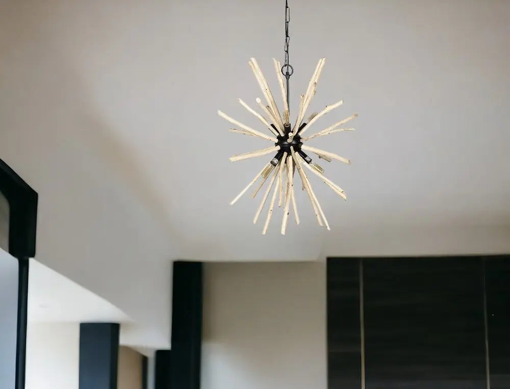 Wood And Metal Starburst Six Bulb Hanging Light HomeRoots