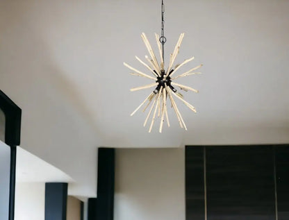 Wood And Metal Starburst Six Bulb Hanging Light HomeRoots
