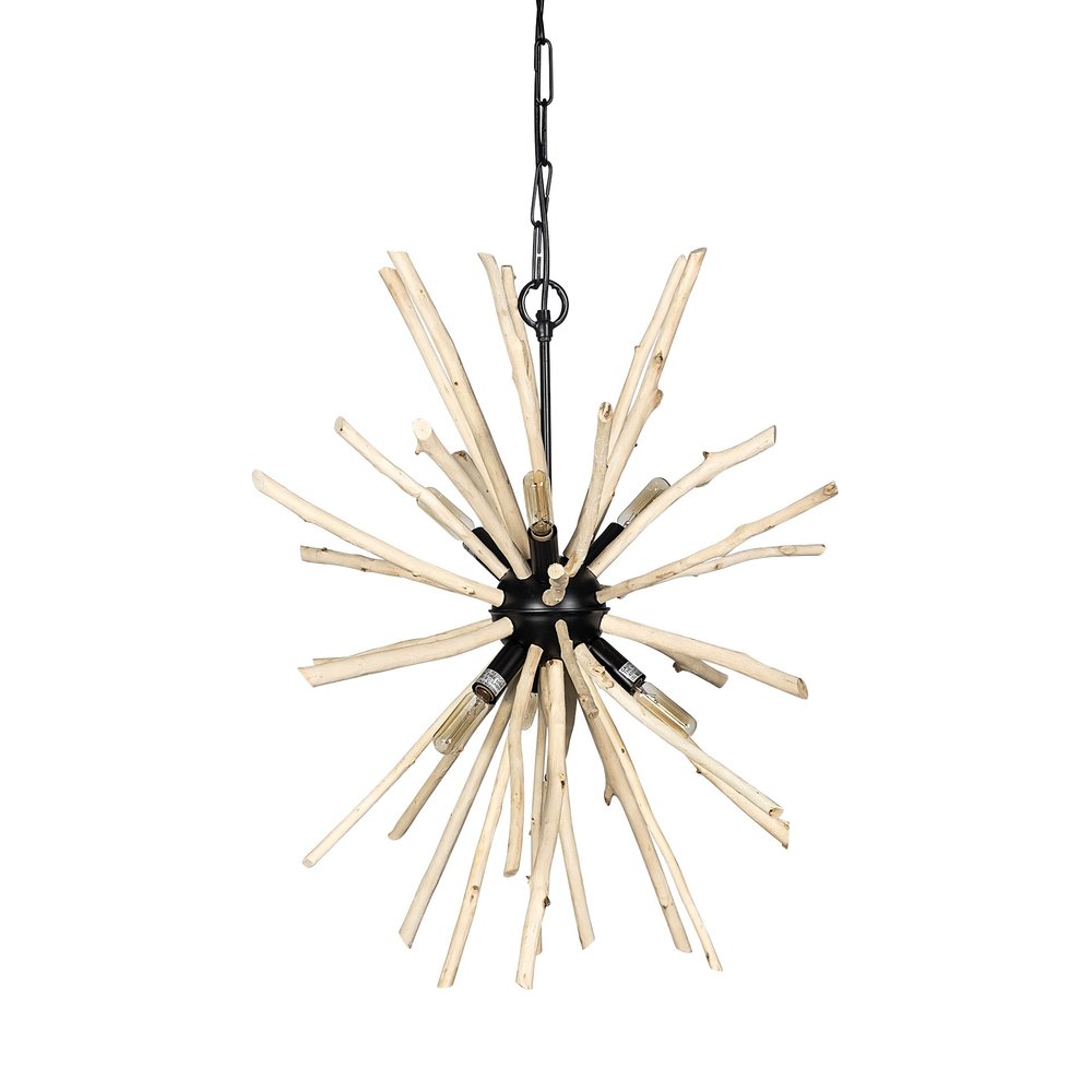 Wood And Metal Starburst Six Bulb Hanging Light — view 1
