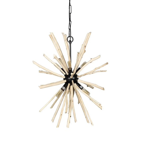 Wood And Metal Starburst Six Bulb Hanging Light HomeRoots