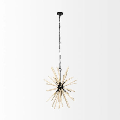 Wood And Metal Starburst Six Bulb Hanging Light HomeRoots