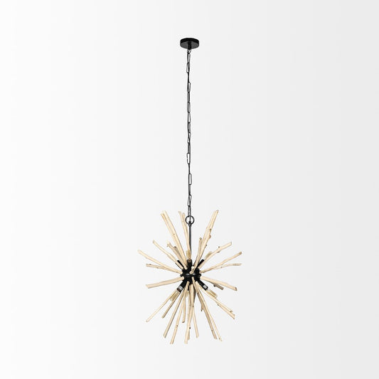 Wood And Metal Starburst Six Bulb Hanging Light HomeRoots