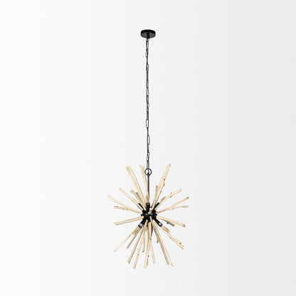 Wood And Metal Starburst Six Bulb Hanging Light HomeRoots