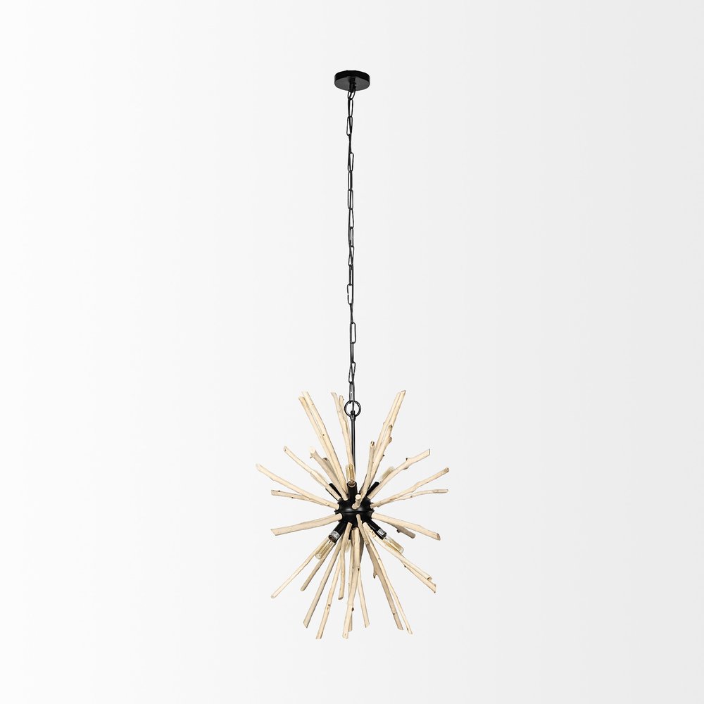 Wood And Metal Starburst Six Bulb Hanging Light HomeRoots
