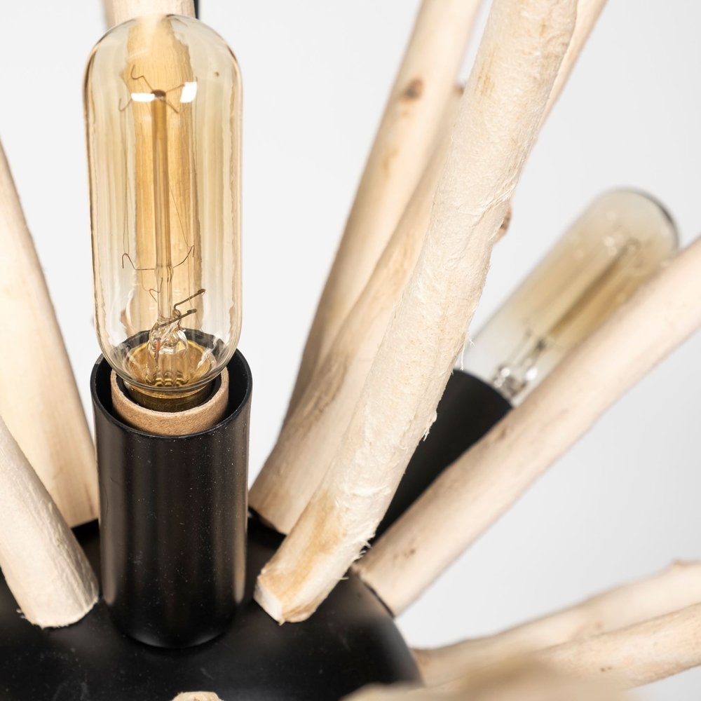 Wood And Metal Starburst Six Bulb Hanging Light — view 5