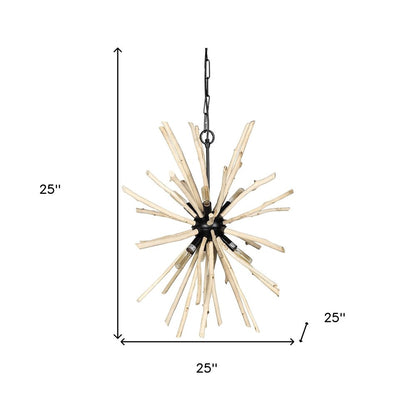Wood And Metal Starburst Six Bulb Hanging Light HomeRoots