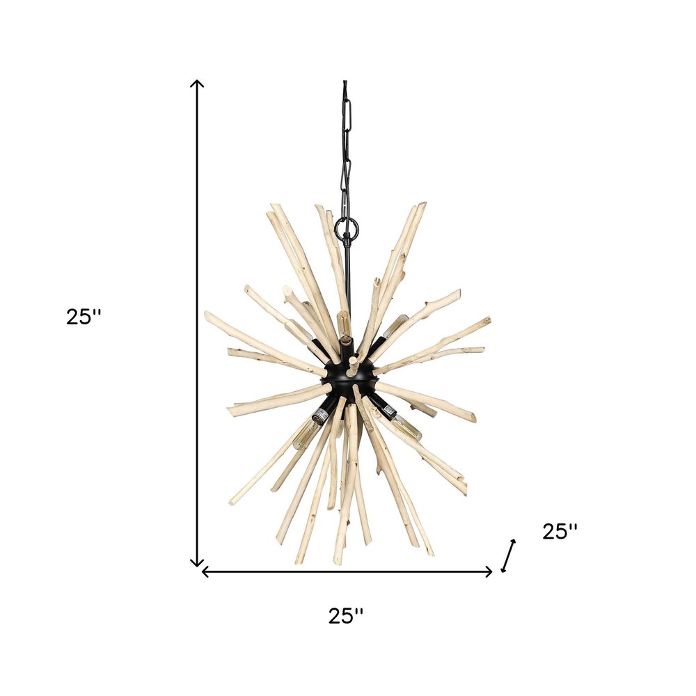 Wood And Metal Starburst Six Bulb Hanging Light HomeRoots