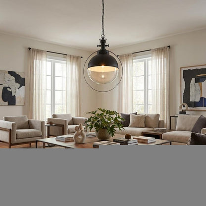 Black Metal Sphere Pendant Hanging Light HomeRoots