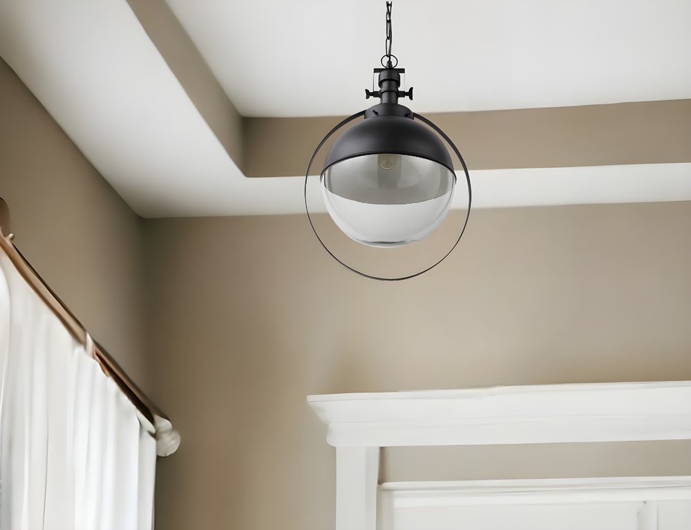 Black Metal Sphere Pendant Hanging Light HomeRoots