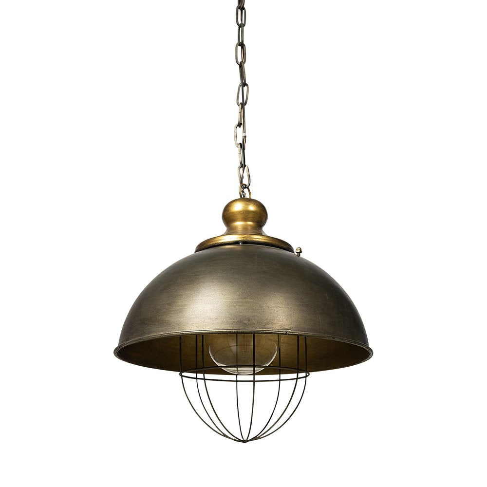 Rustic Gold Tone Metal Dome Hanging Light — view 1
