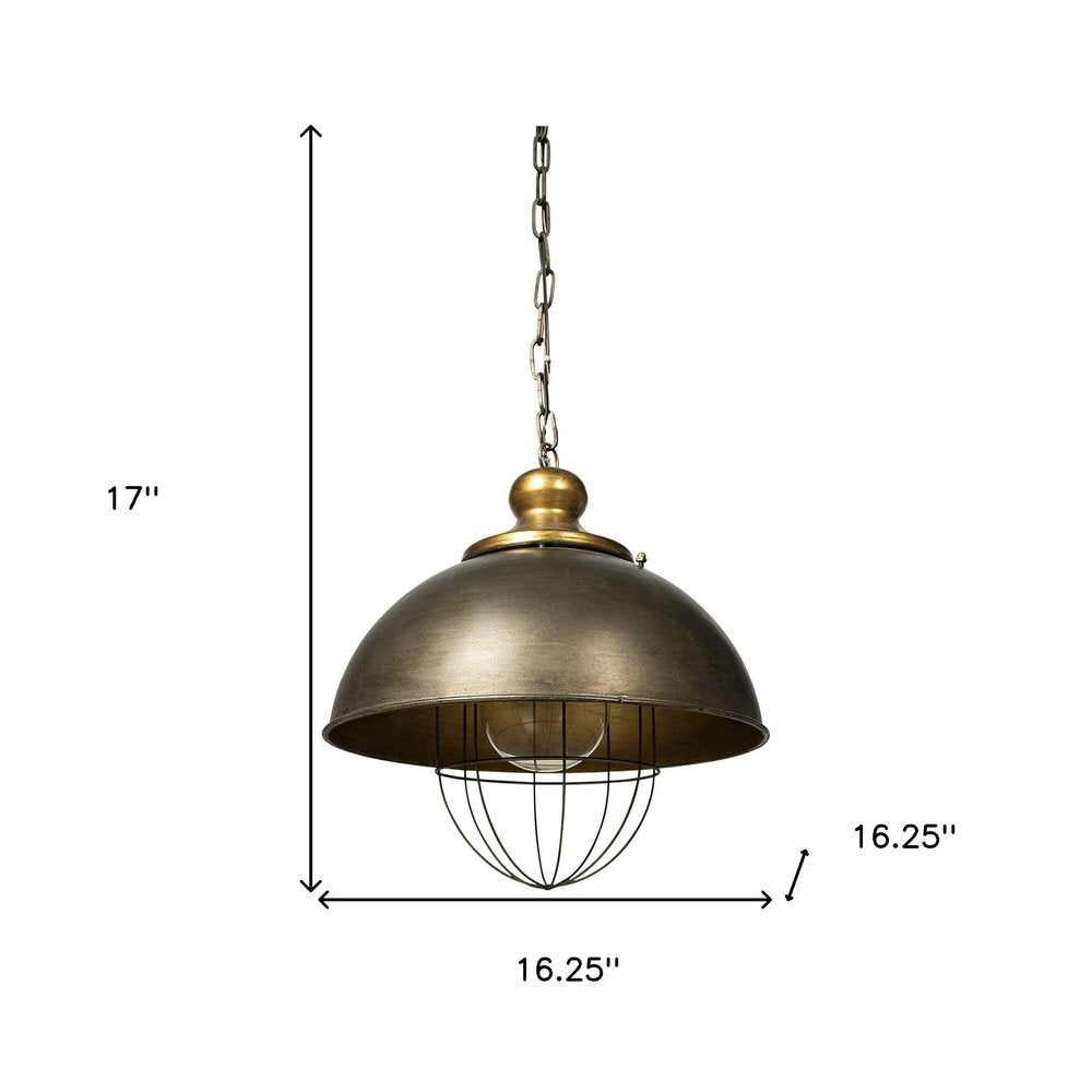 Rustic Gold Tone Metal Dome Hanging Light HomeRoots