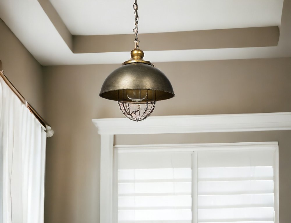 Rustic Gold Ton Metal Dome Hanging Light HomeRoots