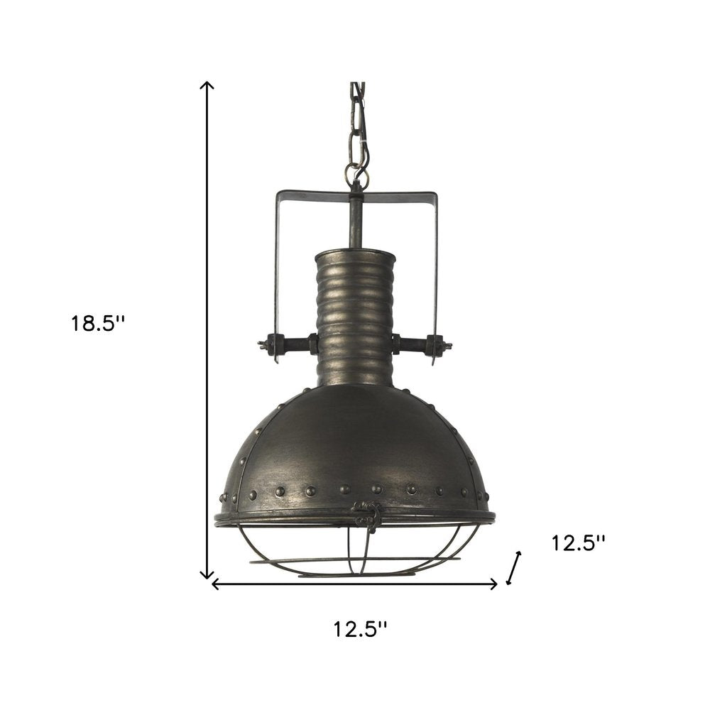 Antiqued Black Metal Hanging Industrial Caged Pendent Light HomeRoots