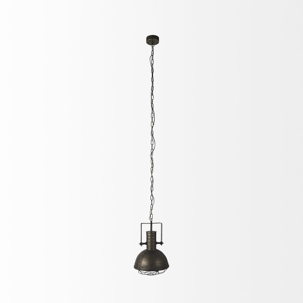 Antiqued Black Metal Hanging Industrial Caged Pendent Light HomeRoots