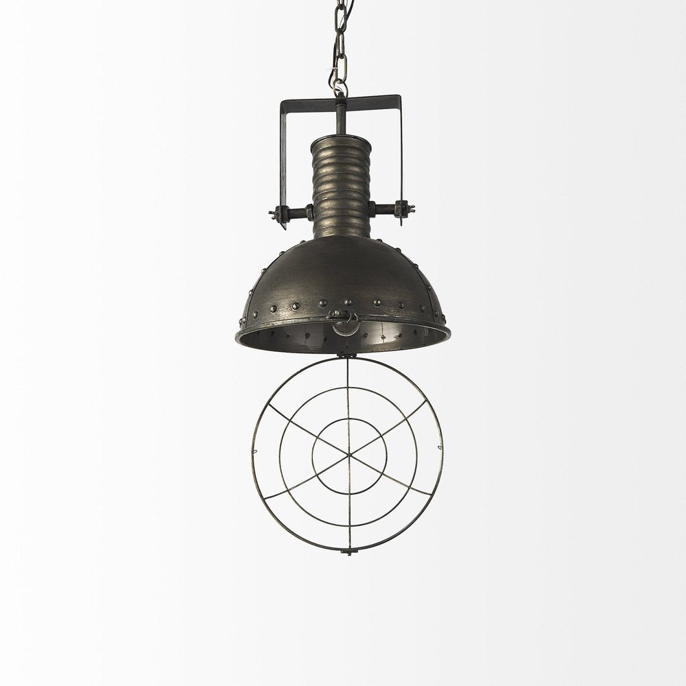 Antiqued Black Metal Hanging Industrial Caged Pendent Light HomeRoots