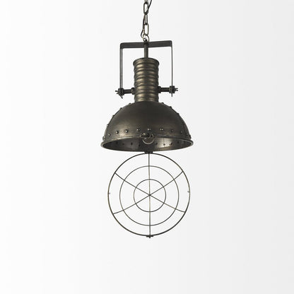 Antiqued Black Metal Hanging Industrial Caged Pendent Light HomeRoots