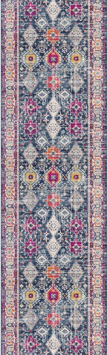 13' Runner Blue and Ivory Oriental Runner Rug - 27.0" (L) x 240.0" (W) x 0.6" (H)