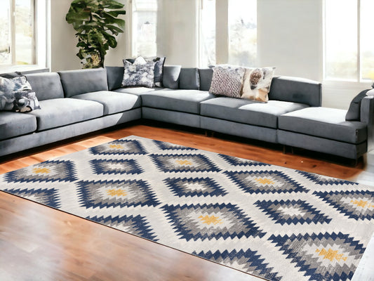 9' X 13' Blue and Gray Kilim Pattern Area Rug - 279.4" (H) x 378.46" (W) x 1.02" (D)