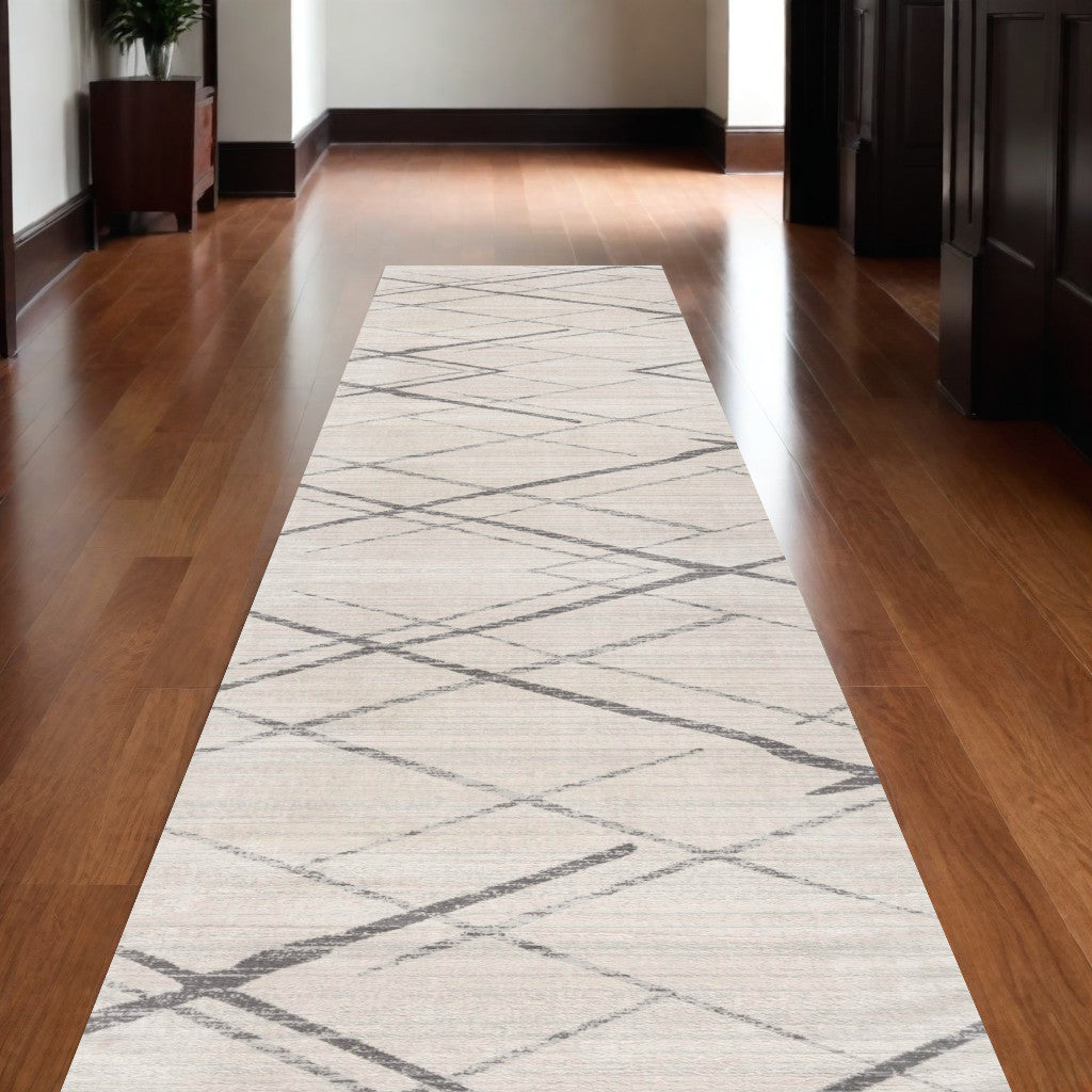 10' Runner Gray and Ivory Geometric Runner Rug - 26.0" (L) x 144.0" (W) x 0.32" (H)