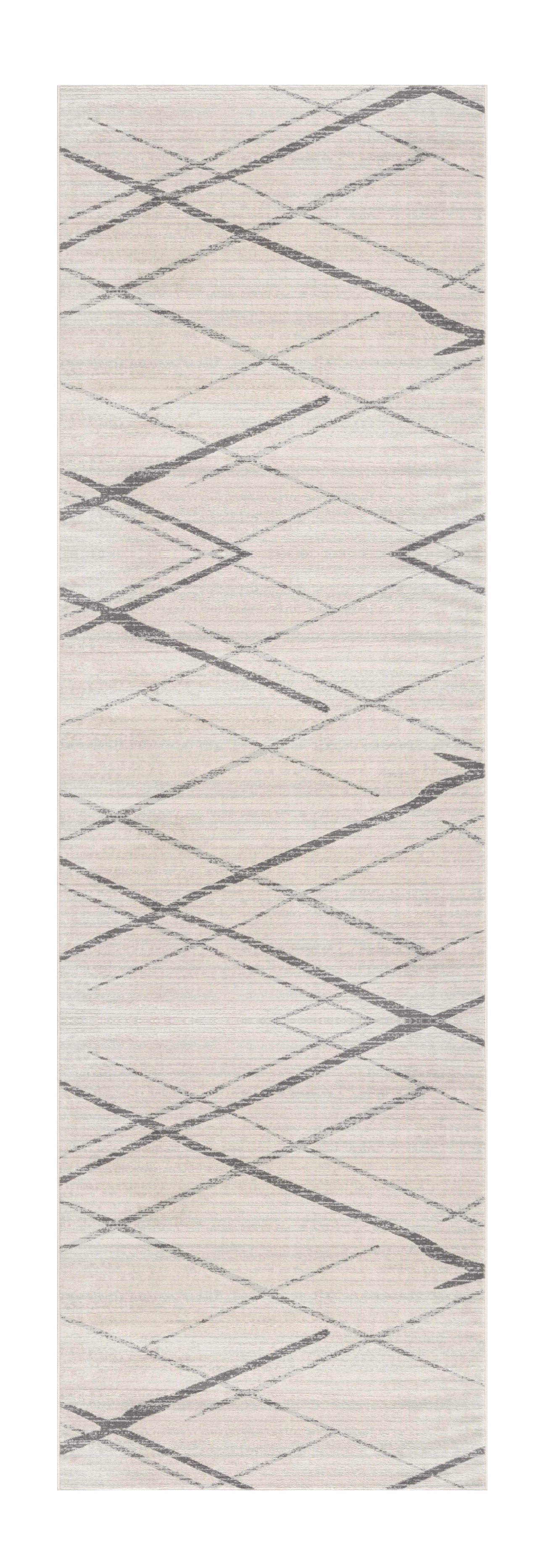 10' Runner Gray and Ivory Geometric Runner Rug - 26.0" (L) x 144.0" (W) x 0.32" (H)